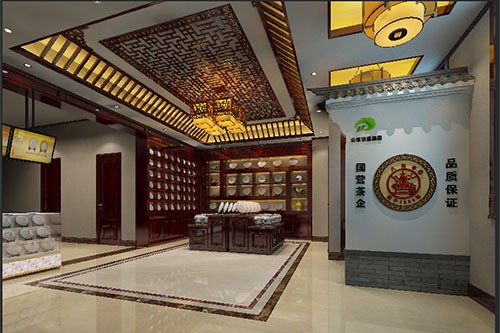 吉州古朴典雅的中式茶叶店大堂设计效果图
